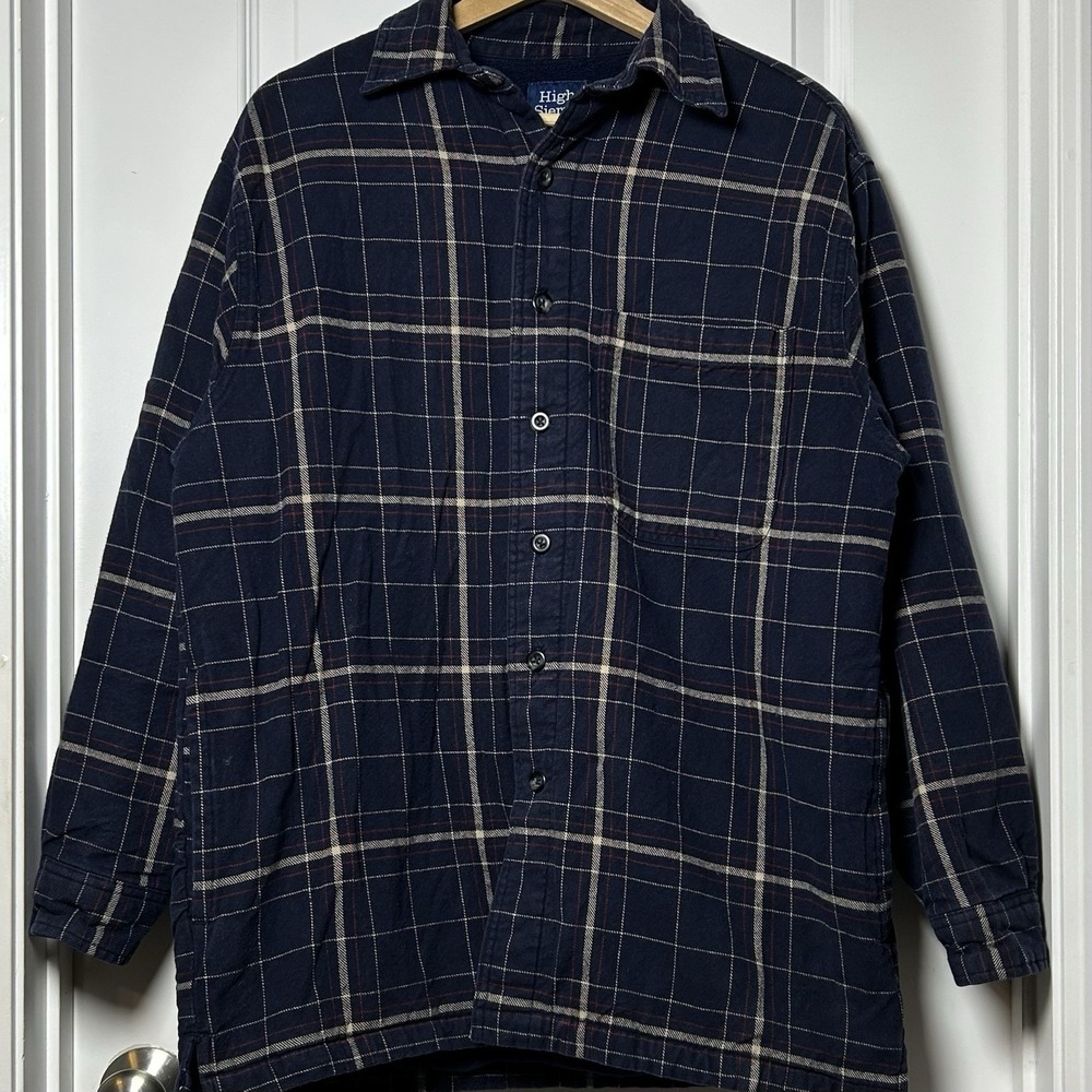 High Sierra Navy Plaid Cotton Fleece Lined‎ Flannel Shirt Shacket Gorpcore Style